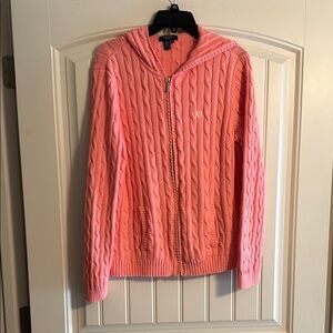 Chaps Pink Cable Knit Hooded Sweater